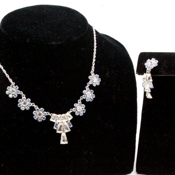 Vintage 50's Star-Art Sterling Marked Rhinestones Fancy Bridal Necklace Set - Picture 7 of 8